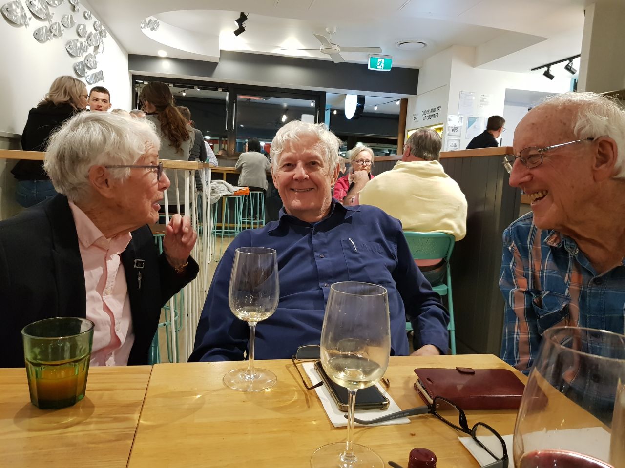 Three is never a crowd when you are having a glass of wine and a good conversation. At our August 2022 dinner at Pirahna Fish Caf, New Farm. Great ambiance and delicious food.
Photo: Courtesy Francesca.