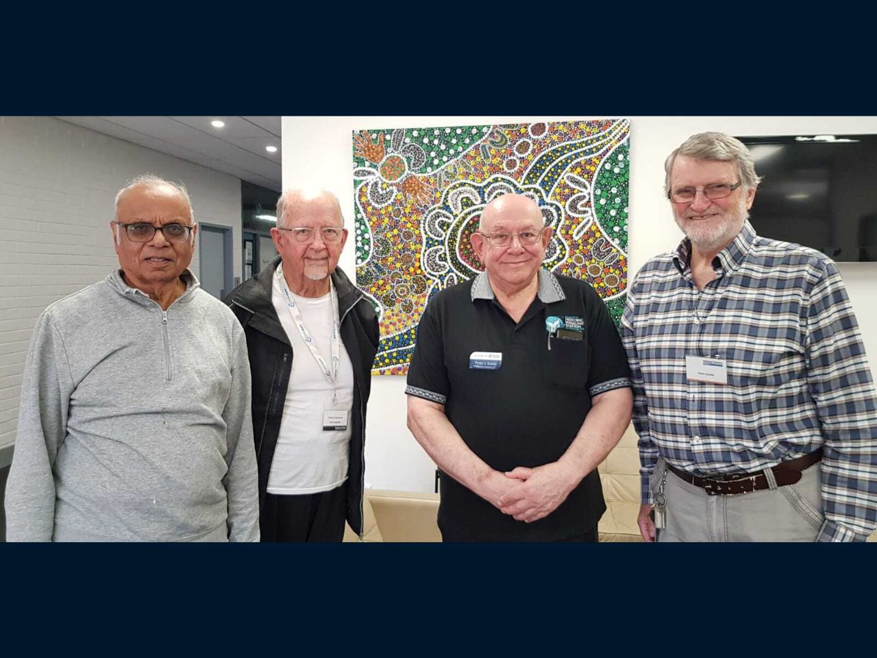 Peter Snow OAM, Director of Jaycees Foundation, surrounded by Terry Flanagan, President, NSA, Perth,  Adolph de Sousa, Vice President and Terry Quinn